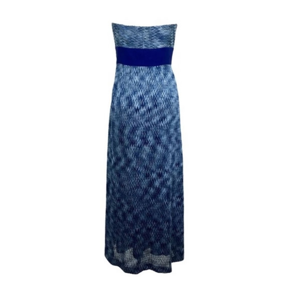 TAHARI Blue Chevron Knit Formal Maxi Dress - Women's Size 2 Gown - Picture 4 of 4